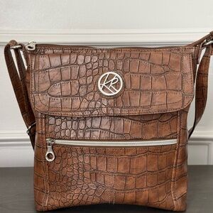 Kim Rogers Brown Crocodile Embossed Crossbody Handbag